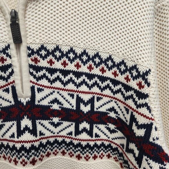 NEW Izod Mens Sz Medium Fair Isle Honeycomb Knit 1/4 Zip Sweater Cream Red Blue - Picture 3 of 6